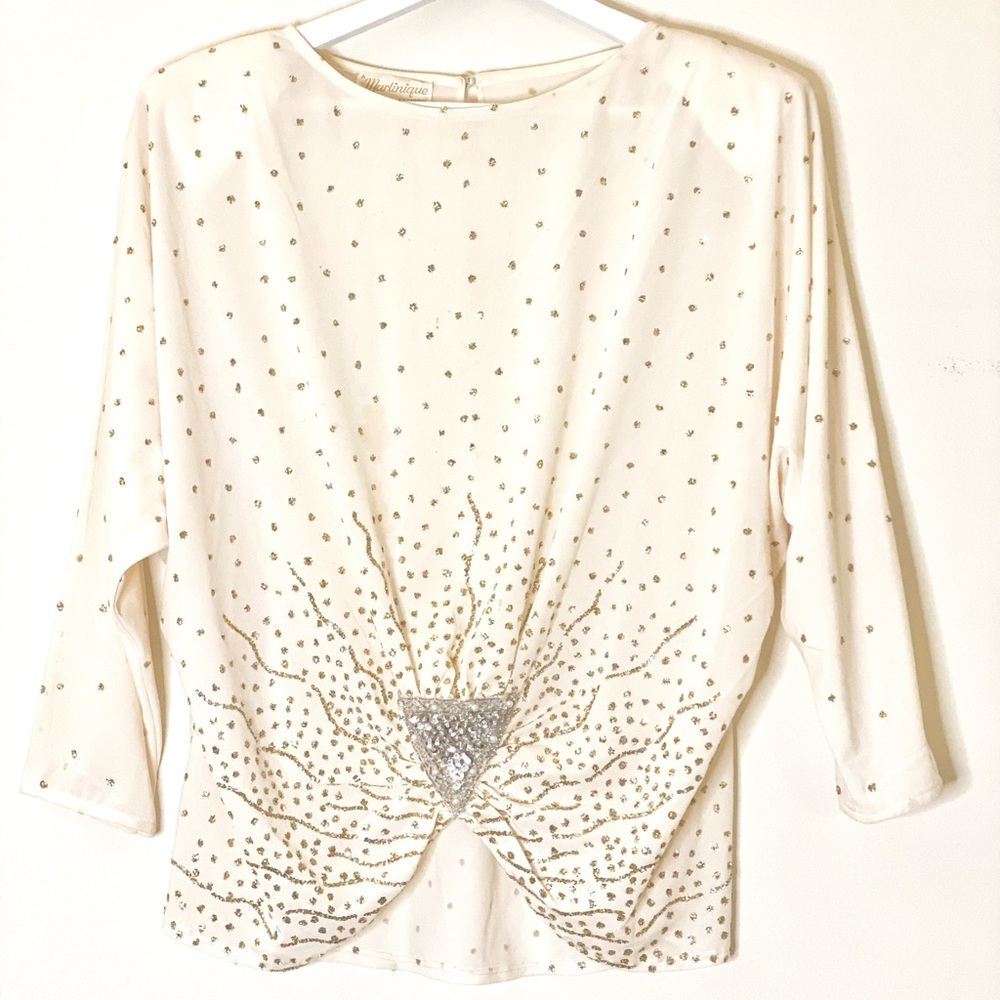 Gorgeous Vintage Holiday sparkle glitter gold and silver sequins beaded top